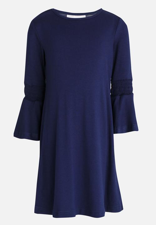 See-Saw - Flute Sleeve Swing Dress Navy