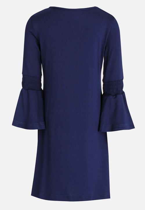 See-Saw - Flute Sleeve Swing Dress Navy