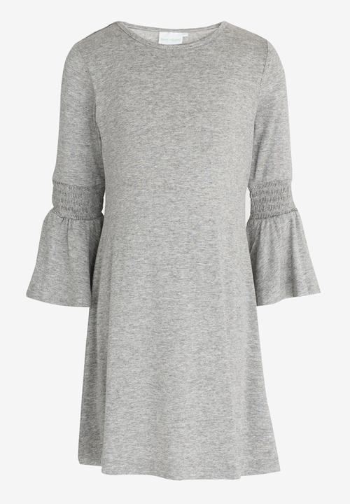 See-Saw - Flute Sleeve Swing Dress Grey Melange