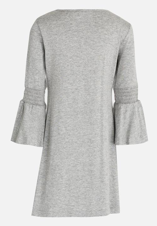 See-Saw - Flute Sleeve Swing Dress Grey Melange