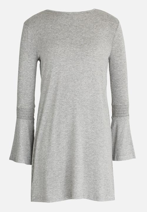 Rebel Republic - Flute Sleeve Swing Dress Grey Melange