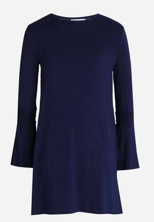 Rebel Republic - Flute Sleeve Swing Dress Navy