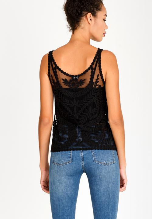 STYLE REPUBLIC - Crochet Detail Top Black