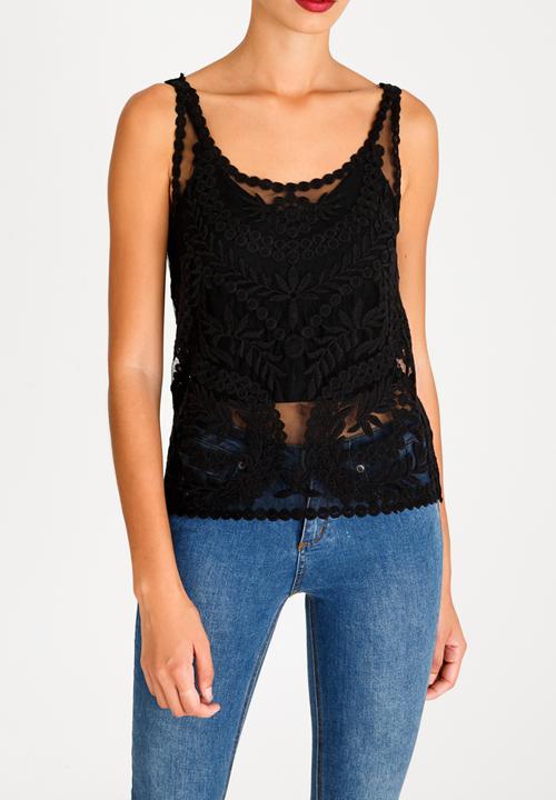 STYLE REPUBLIC - Crochet Detail Top Black