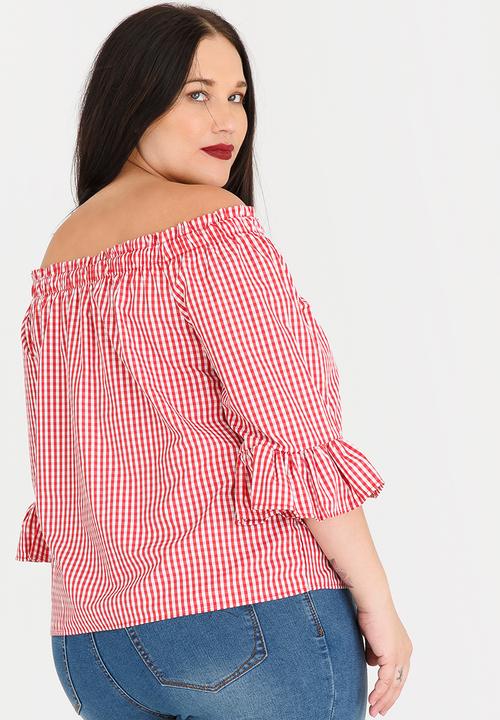 edit Plus - Bardot Frill Sleeve Blouse - red