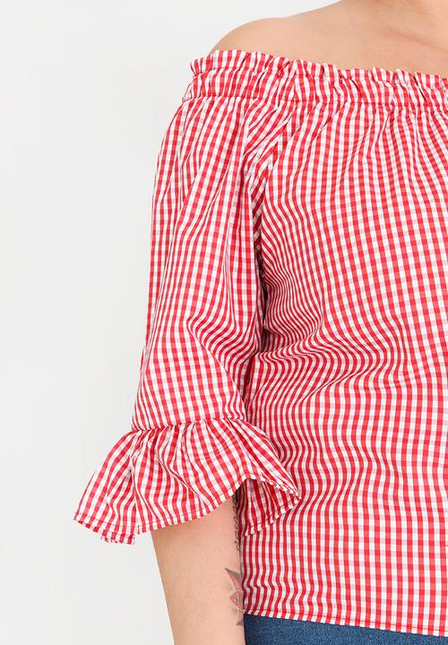edit Plus - Bardot Frill Sleeve Blouse - red
