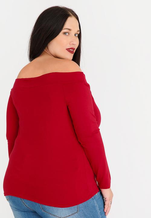 edit Plus - Cross Over Bardot Tee Red