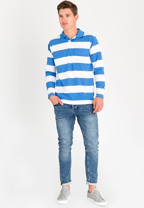 STYLE REPUBLIC - Broad Stripe Golfer Pale Blue