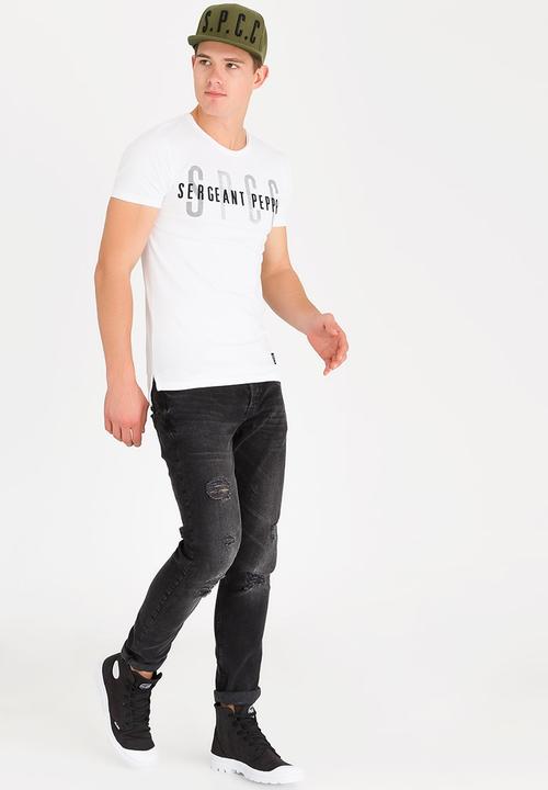 S.P.C.C - Raw Edge Crew Neck Tee With Print & Applique White