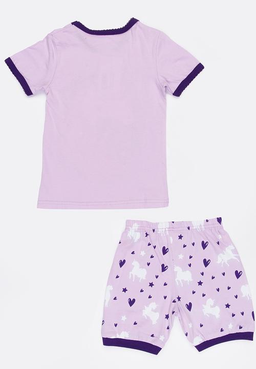 Pop Candy - Short Sleeve Printed Pj Set - Mid Purple
