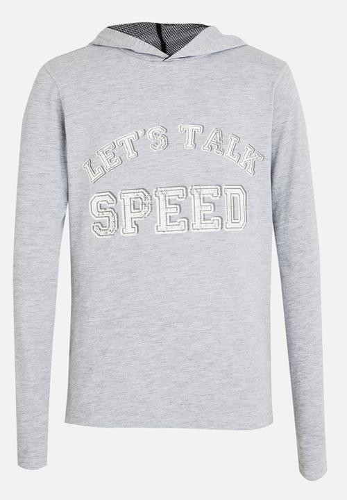 Rebel Republic - Printed slogan hooded tee - grey 