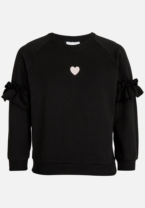 Pop Candy - Sweat Top with Frill Detail Black