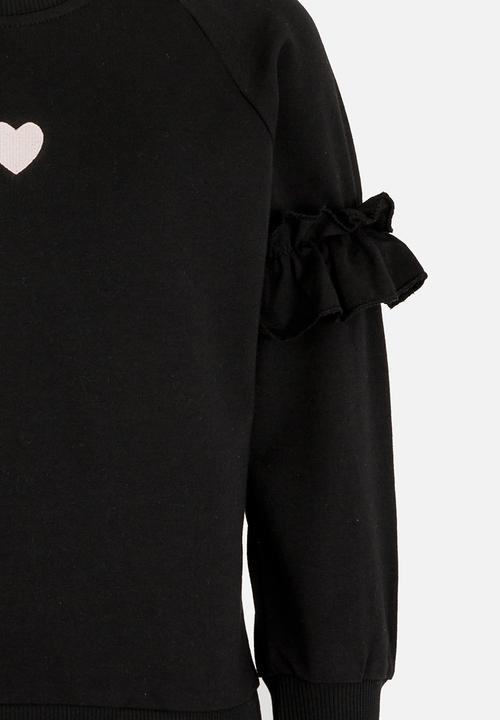 Pop Candy - Sweat Top with Frill Detail Black