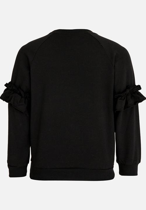 Pop Candy - Sweat Top with Frill Detail Black