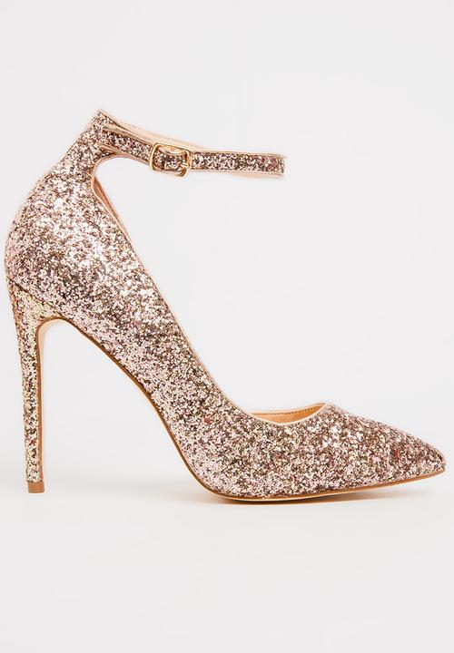 Glitter Ankle-strap Heels Rose gold