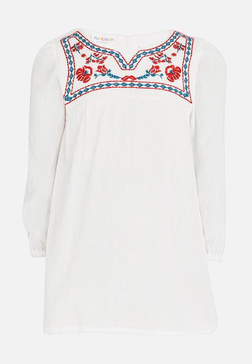 Pop Candy - Dress with Embroidery Detail White