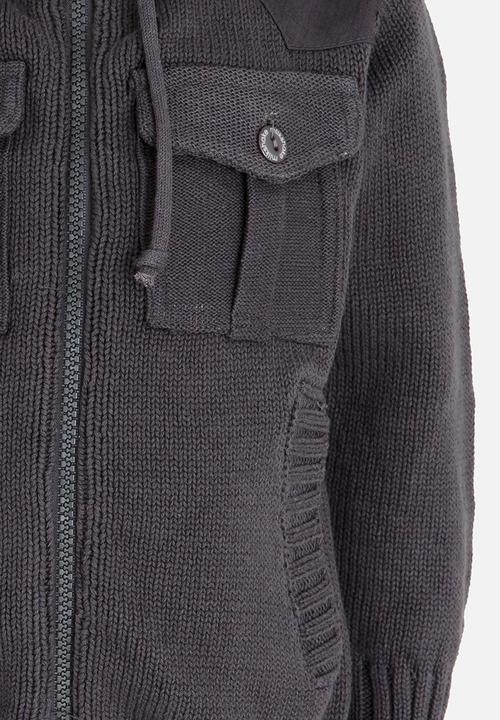 Pop Candy - Hooded Knit Jacket Charcoal