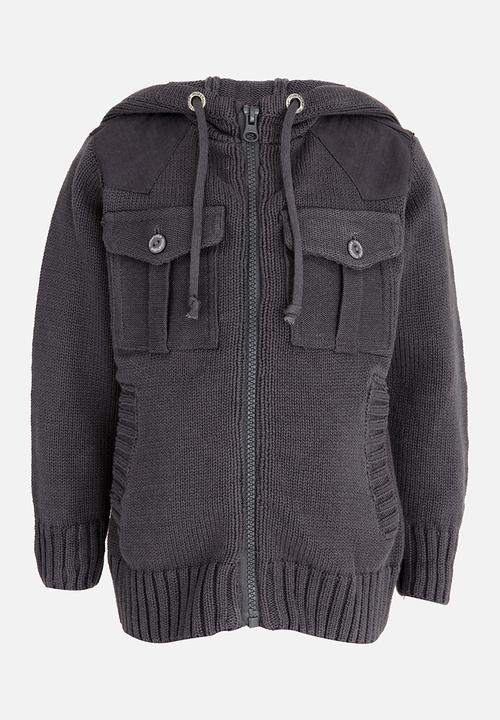 Pop Candy - Hooded Knit Jacket Charcoal