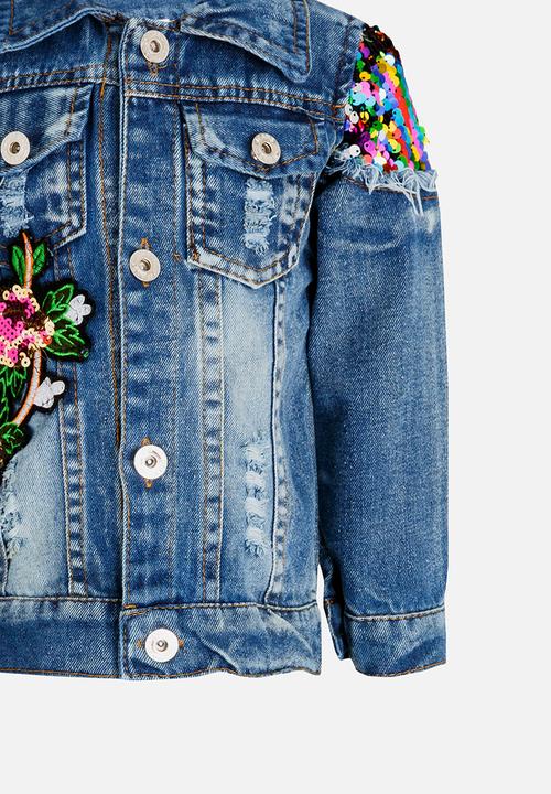 Pop Candy - Embellished Sequin Denim Jacket Navy