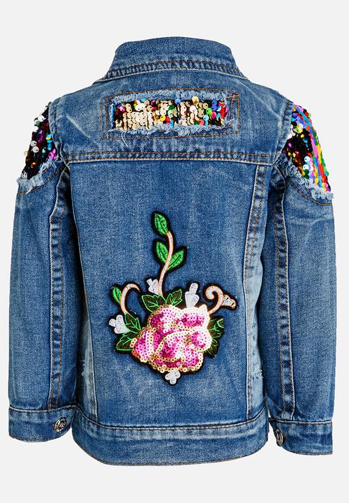Pop Candy - Embellished Sequin Denim Jacket Navy