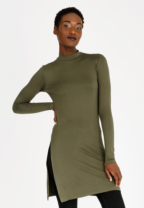 c(inch) - Longer Length Turtleneck Top Khaki Green