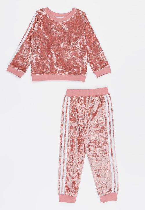 Pop Candy - Printed Sweat Top Set Mid Pink
