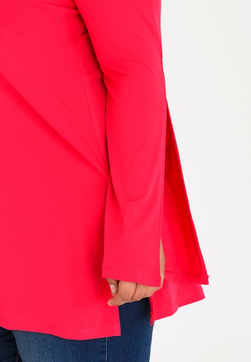 STYLE REPUBLIC PLUS - Knit Tunic with Slit Sleeve Cerise Pink