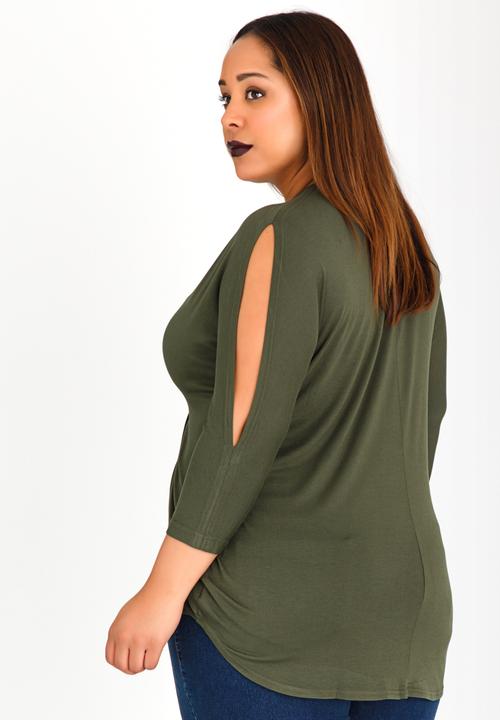STYLE REPUBLIC PLUS - Eyelet Detail Tunic Khaki Green
