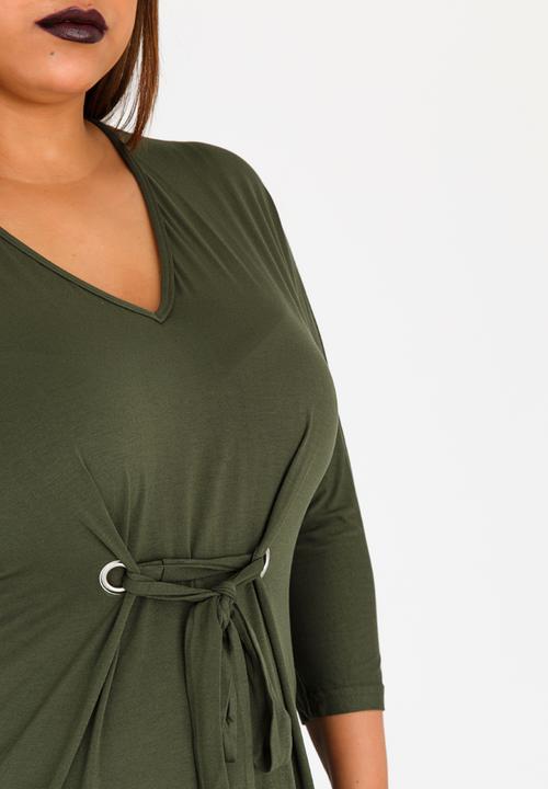 STYLE REPUBLIC PLUS - Eyelet Detail Tunic Khaki Green
