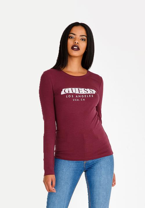 GUESS - Guess Long Sleeve Glitter Tee Mid Purple