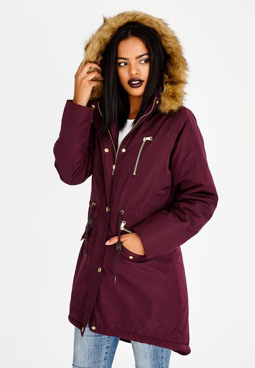 maroon parka jacket