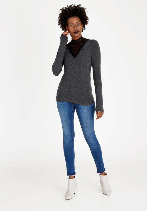ONLY - Dotti Mix Top Dark Grey