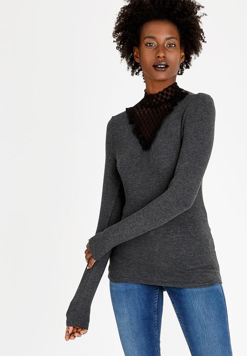 ONLY - Dotti Mix Top Dark Grey