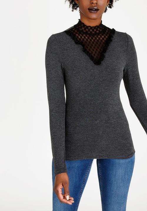 ONLY - Dotti Mix Top Dark Grey