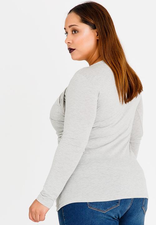 edit Plus - Twist Front T-shirt Grey Melange