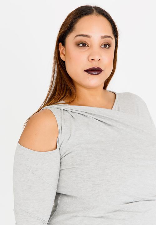 edit Plus - Twist Front T-shirt Grey Melange