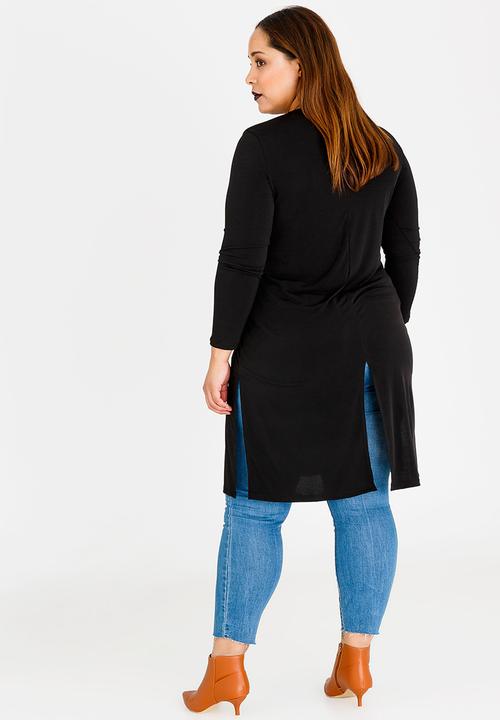 edit Plus - Long Sleeve Overlay Tunic with Slit Detail Black