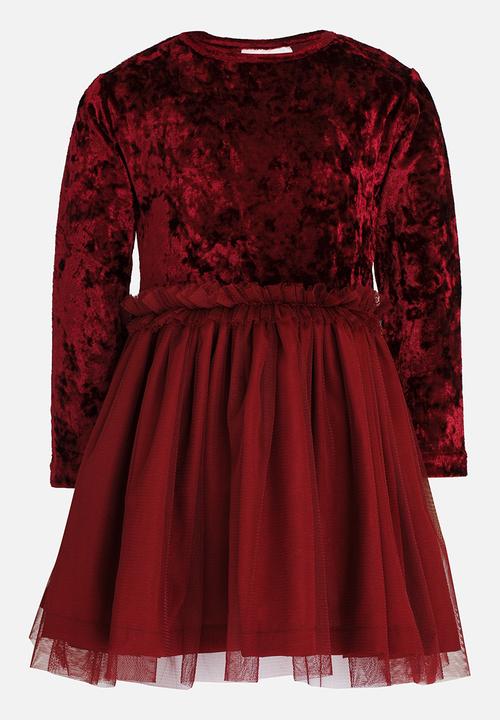 See-Saw - Velvet Combo Dress Burgundy
