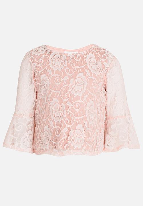 See-Saw - Fluted Sleeve Lace Top Pale Pink