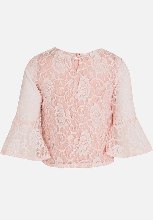 See-Saw - Fluted Sleeve Lace Top Pale Pink