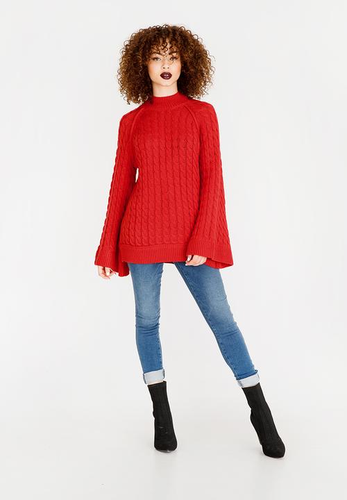 STYLE REPUBLIC - Chunky Bell Sleeve Jersey Red