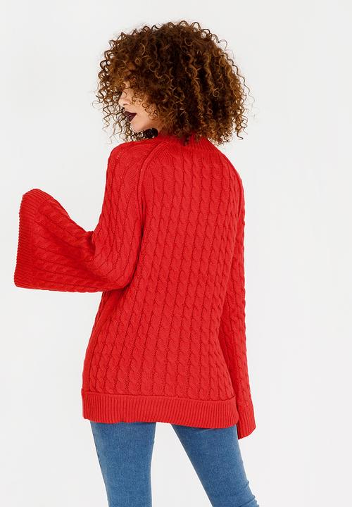 STYLE REPUBLIC - Chunky Bell Sleeve Jersey Red