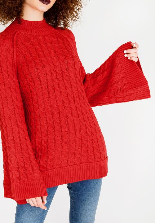 STYLE REPUBLIC - Chunky Bell Sleeve Jersey Red
