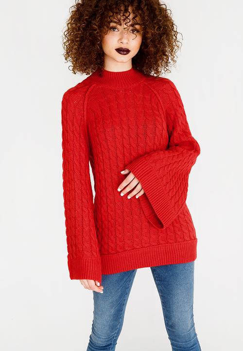 STYLE REPUBLIC - Chunky Bell Sleeve Jersey Red