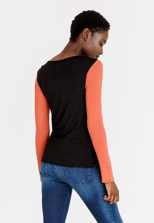 edit - Cowl Neck Colour Block Top Black