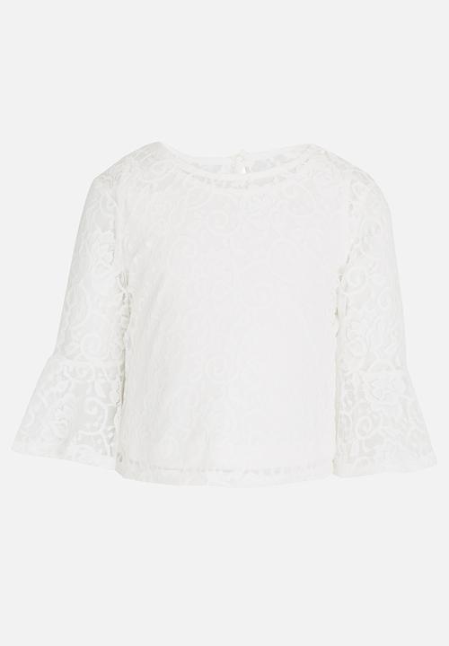 See-Saw - Fluted Sleeve Lace Top Milk