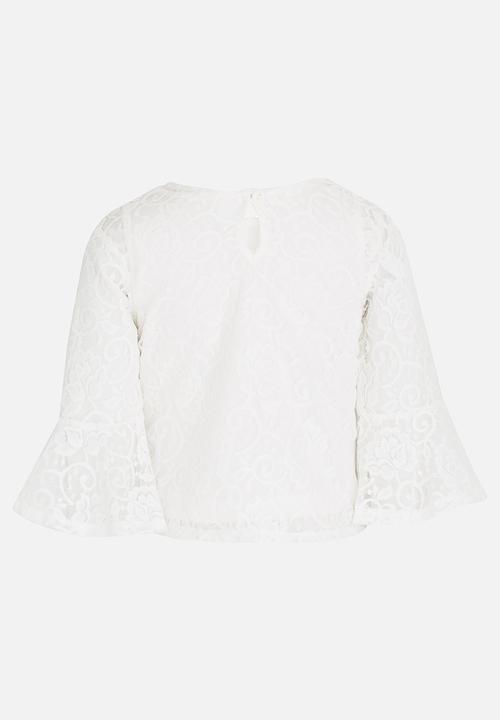 See-Saw - Fluted Sleeve Lace Top Milk