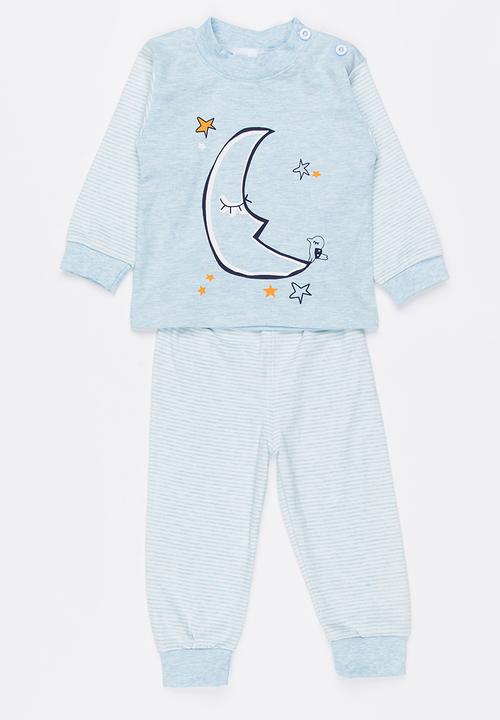 Pop Candy - Moon Printed PJ Set - pale blue 
