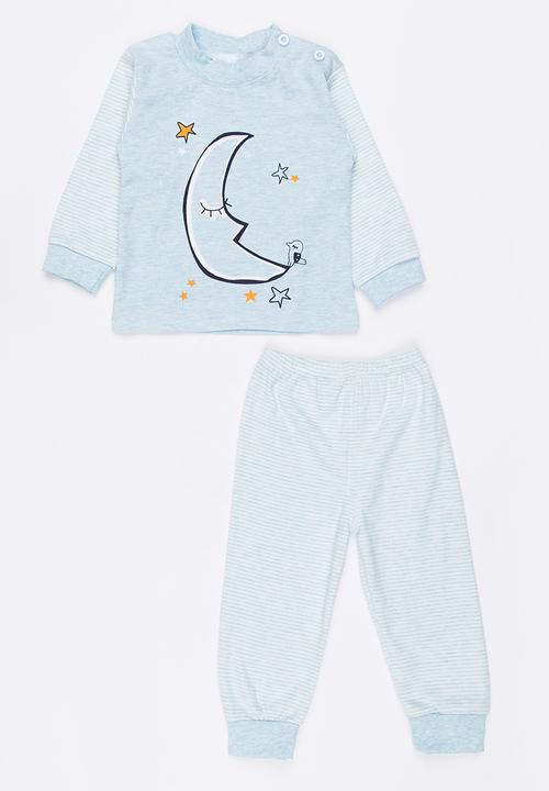 Pop Candy - Moon Printed PJ Set - pale blue 