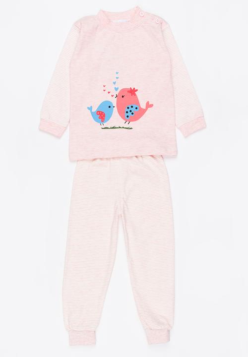 Pop Candy - Singing Birds Printed PJ Set Pale Pink